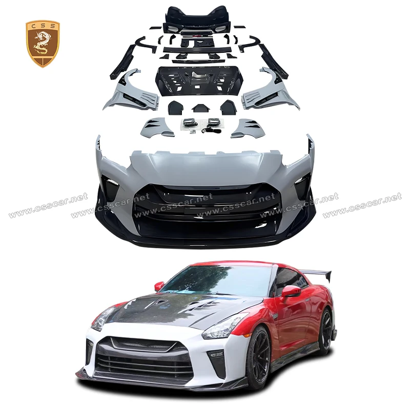 Top-secret Style Carbon Fiber with FRP Front Fender Muguard For Nissan GTR Wide Bumper Protect Guard Engine Air Intake Hood