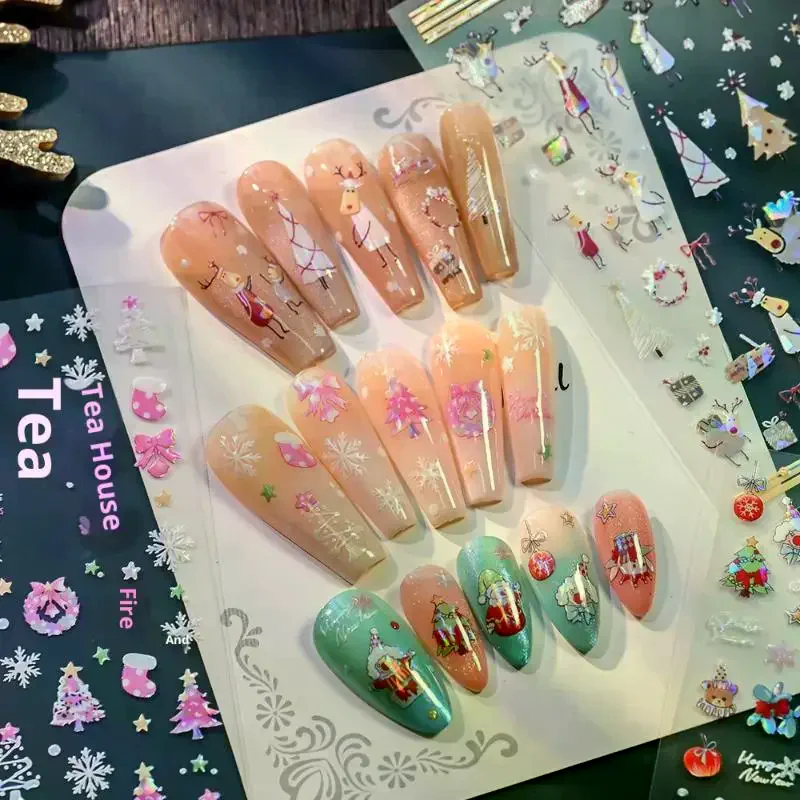 5D الليزر الإغاثة عيد الميلاد مسمار ملصقات الثلج سانتا كلوز الأيائل شجرة عيد الميلاد مسمار الشارات تنقش الشتاء عيد الميلاد مجموعة تشذيب الأظافر #5