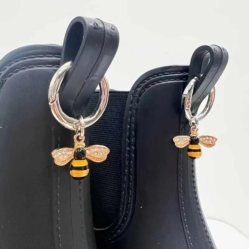 2pcs Y2K Bee Shoe Charms with Rhinestones - Punk Style Metal Buckle for Boots & Sneakers, Keychain, DIY Fun Gift - Zinc Alloy