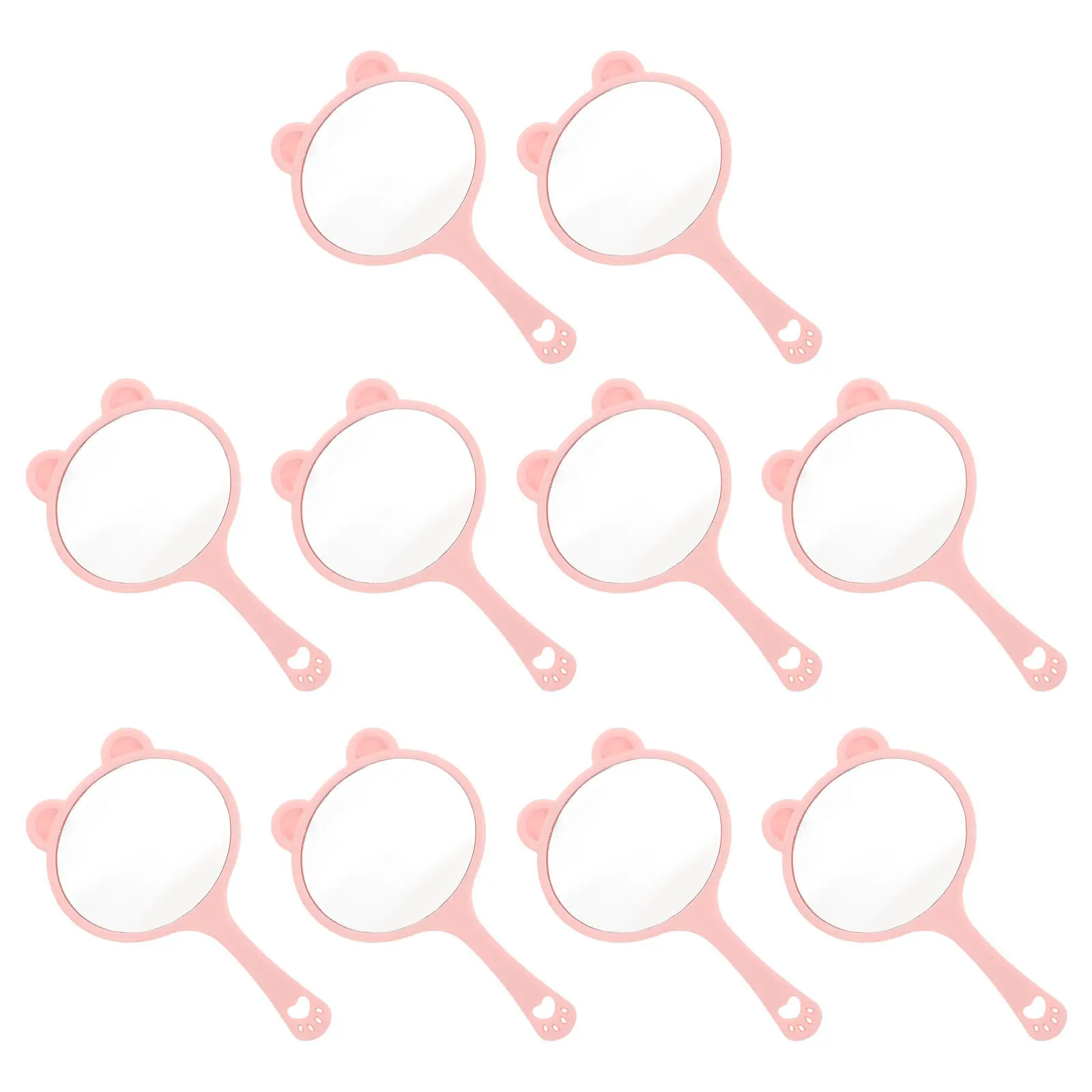 

10pcs Cartoon Cat Head Cute Cat Ears Handheld Mirror For Women Kids Portable Round Makeup Mirror Travel Grooming Tool