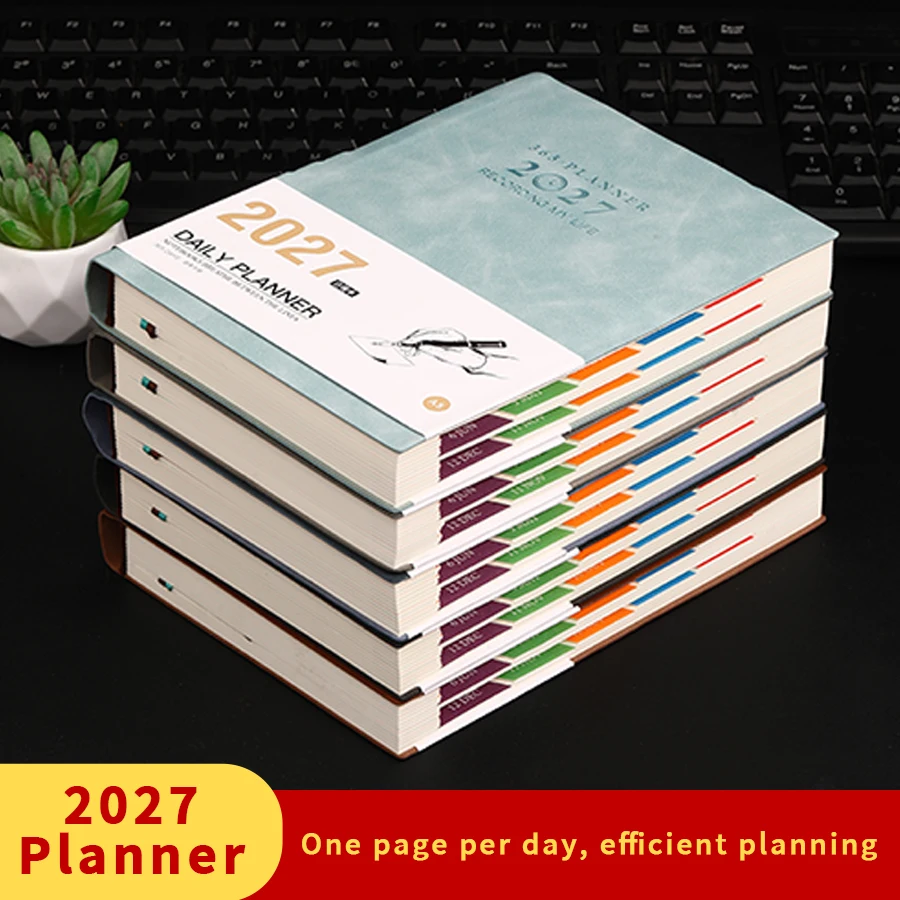 A5 2027 Daily Planner Hardcover 365 Days One Page Per Day Agenda Notebook with Color Tabs Time Management for Office School Busi
