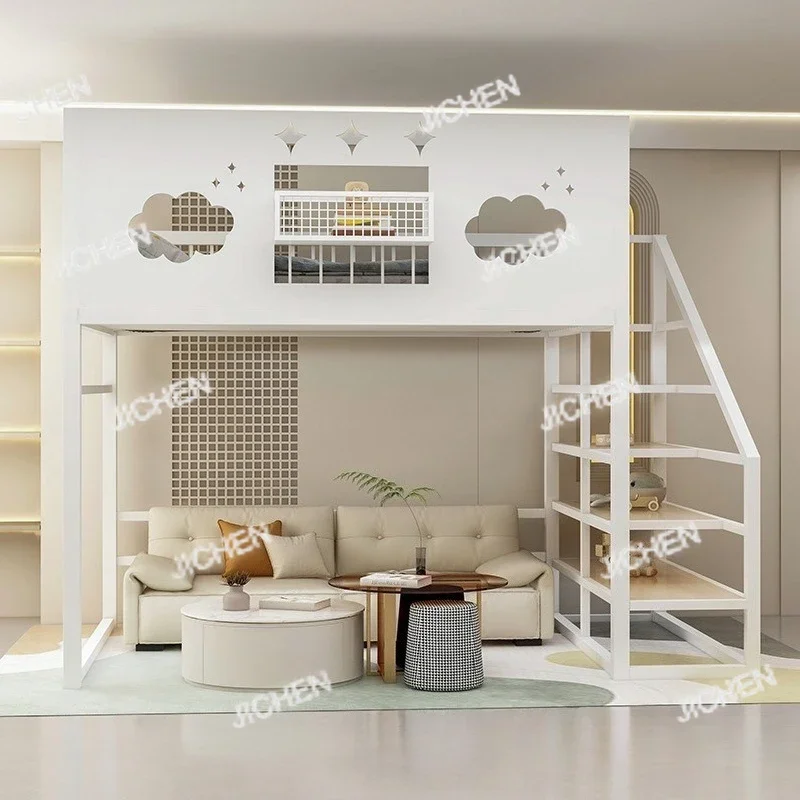 

HS JC Wrought Iron Elevated Bed Bunk Bed Apartment Under The Air Thickened High and Low Child and Mother Iron Frame