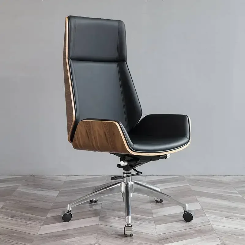 

Luxury Home Gaming Swivel Chair Leisure Leather Computer Chair Modern Wooden High Back Pulley Office Chairs Bedroom Furniture jl