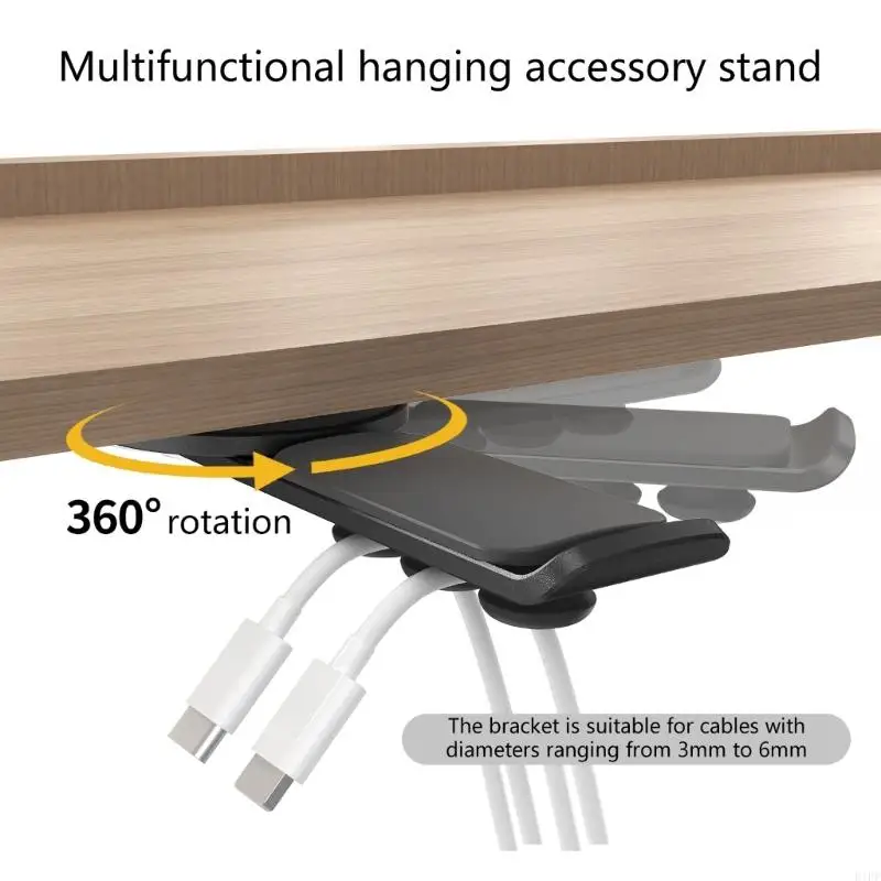 E1PF 360度のローテーションテーブルの下でケーブルストレージ組織ヘッドセットラックイヤホンブラケット付きユニバーサルヘッドフォンホルダー