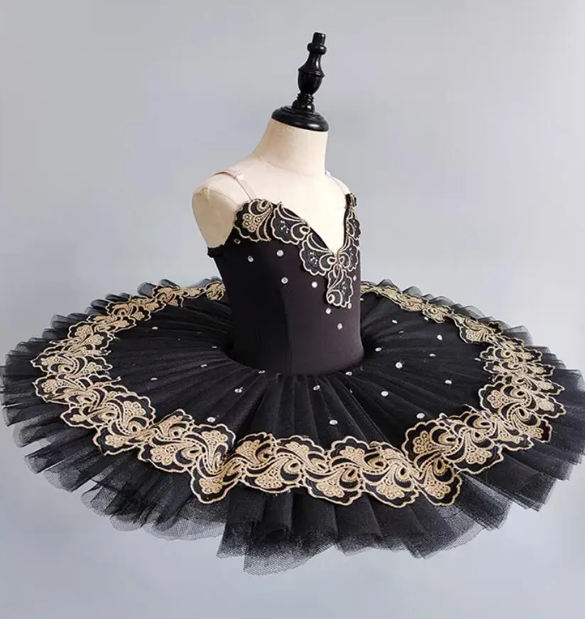 Nuevo estilo, trajes de baile de Ballet negros para Hada de pantera, Bella Durmiente, tul, panqueque de azúcar, tutú, desgaste del lago de los cisnes