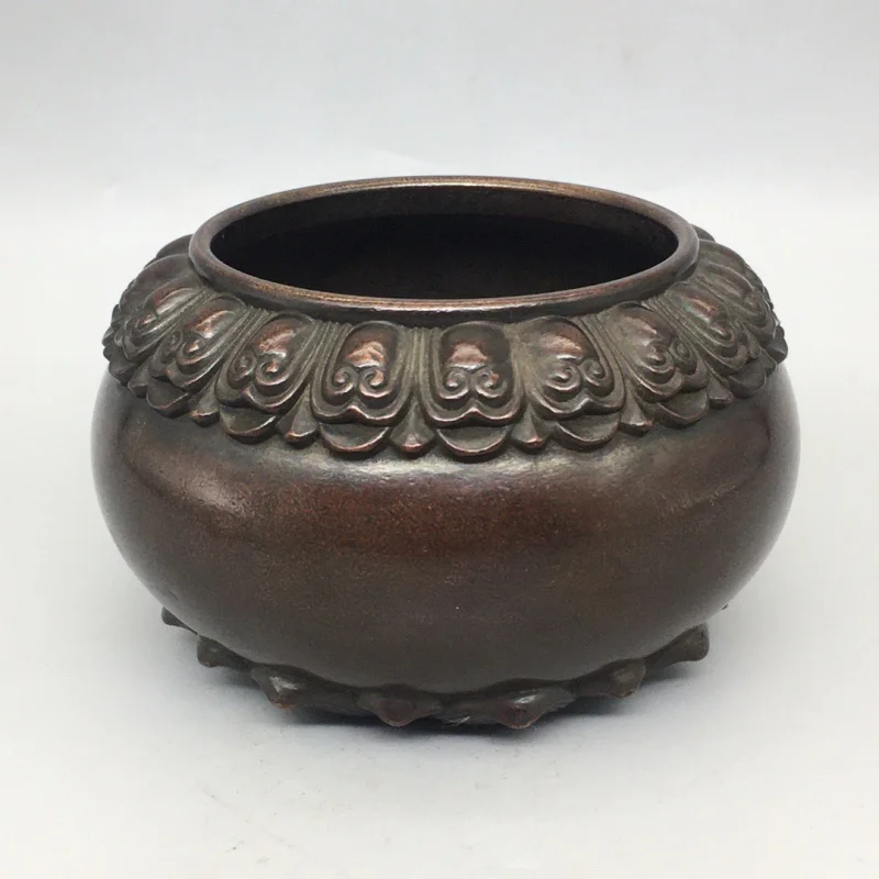 Antique Bronze Collection Antique Pure Copper Imitation Red Copper Lotus Xuande Signed Copper Incense Burner Large Copper Mug Co