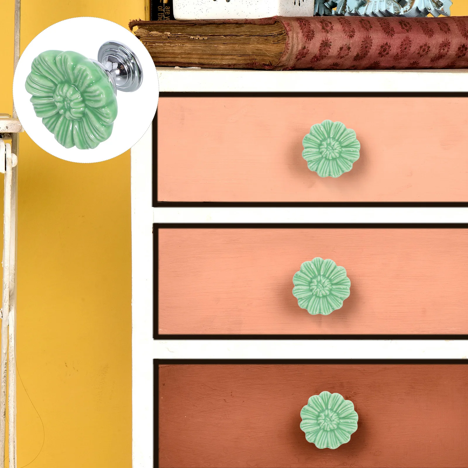 

6Pcs Retro Ceramic Cabinet Knobs Floral Daisy Design Decorative Drawer Pulls Vintage Dresser Handles Kitchen Furniture