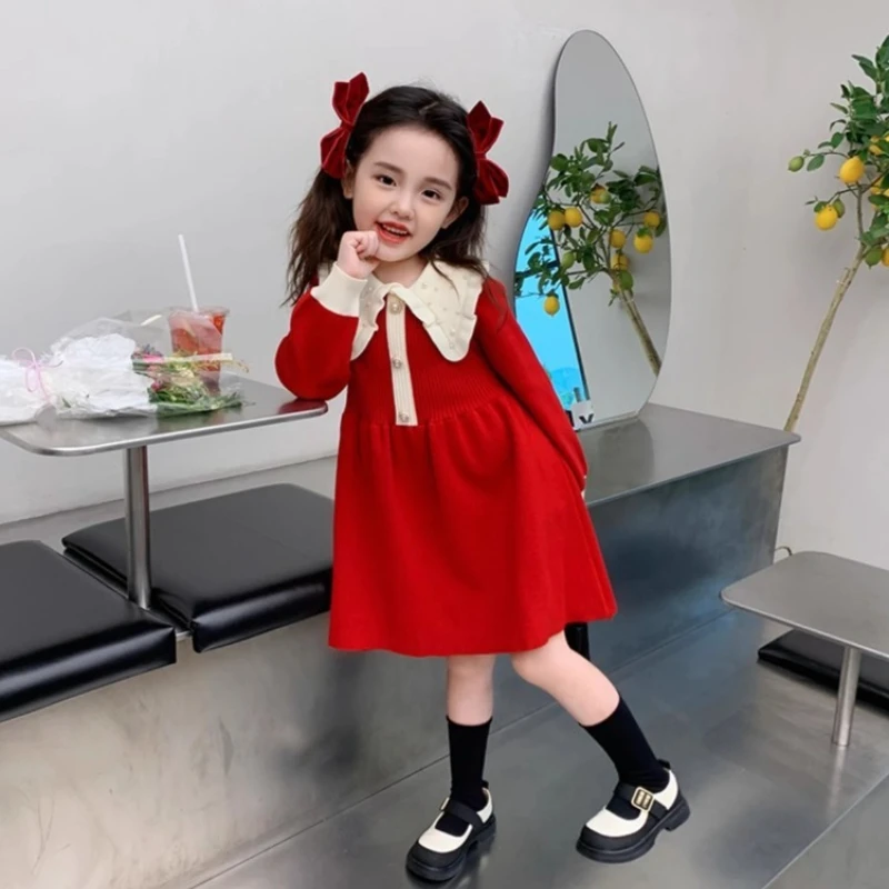 Girls Autumn 2025 Stylish Princess Knit Dress Elegant Autumn Winter Wear for Toddler Girls