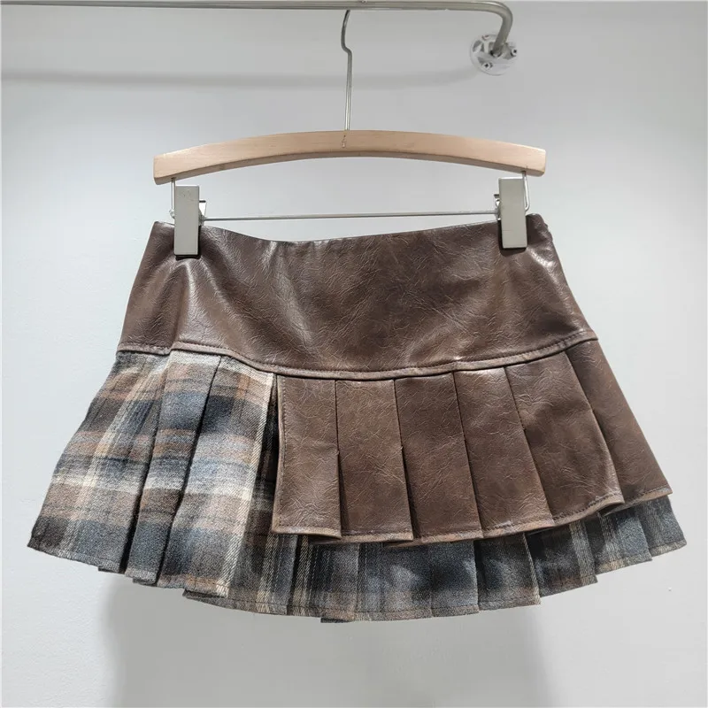 WTHT mode femmes Patchwork faux deux pièces jupes plissées 2026 printemps à la mode nouvelle taille haute a-ligne Mini jupe femme 1LS2803