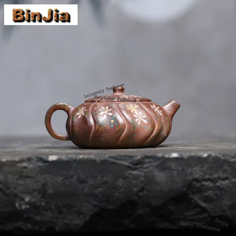 170ml Yixing Purple Clay Teapots Handmade Wind Scroll Sunflower Pot Raw Ore Wood-fired Porcelain Mud Tea Infuser Kettle Zisha