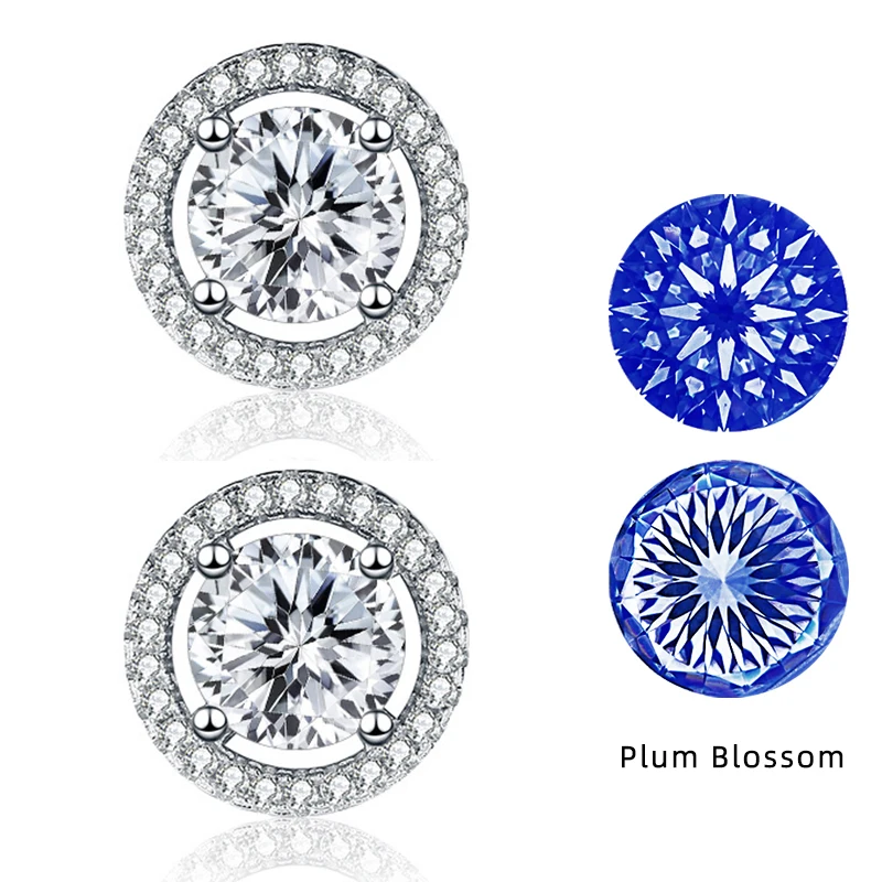 BIJOX STORY Classic Style 1 Carat Love 100 Plum Blossom Sakura Customized Multi Cuts Moissanite Stud Earrings for Women Wedding