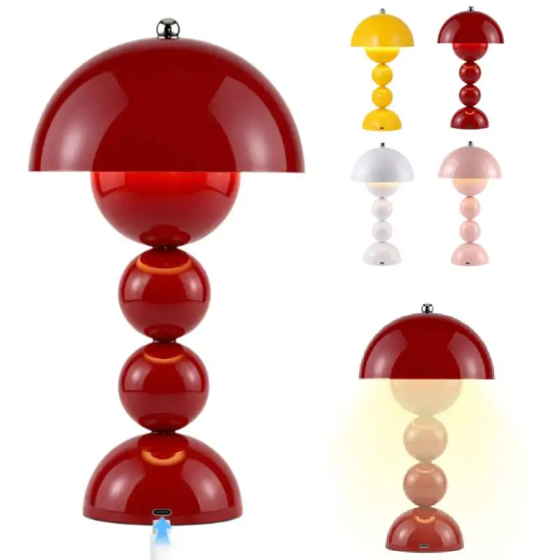 Mushroom Lamp, USB Rechargeable 3-Color LED Mushroom Nightlight, Dimmable Nightlamp for Breastfeeding, Nursery Squishy Lamp