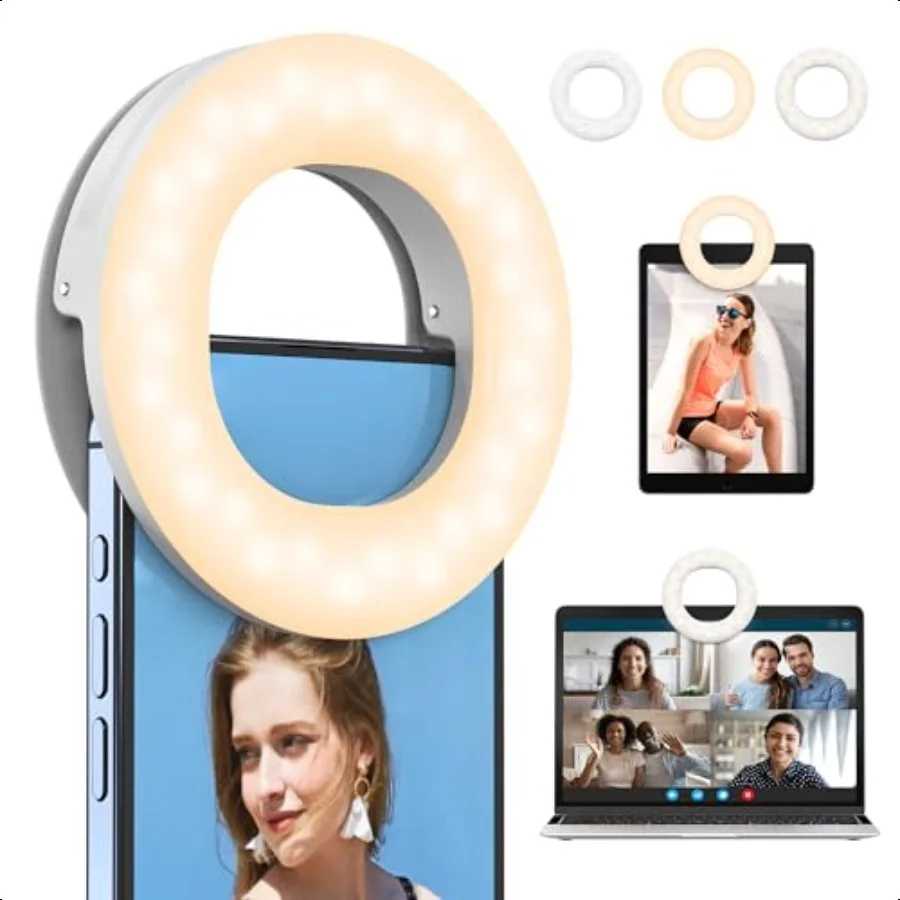 

Clip on Ring Light Rechargeable Selfie Fill Light Portable Selfie Ring Light with 3 Adjustable Light Modes Video Conference Lig