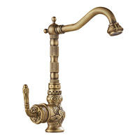 Kitchen Faucet Vintage Antique Hot Cold Rotating Bathroom Sink  Carved Basin Mixer Tap Solid Brass