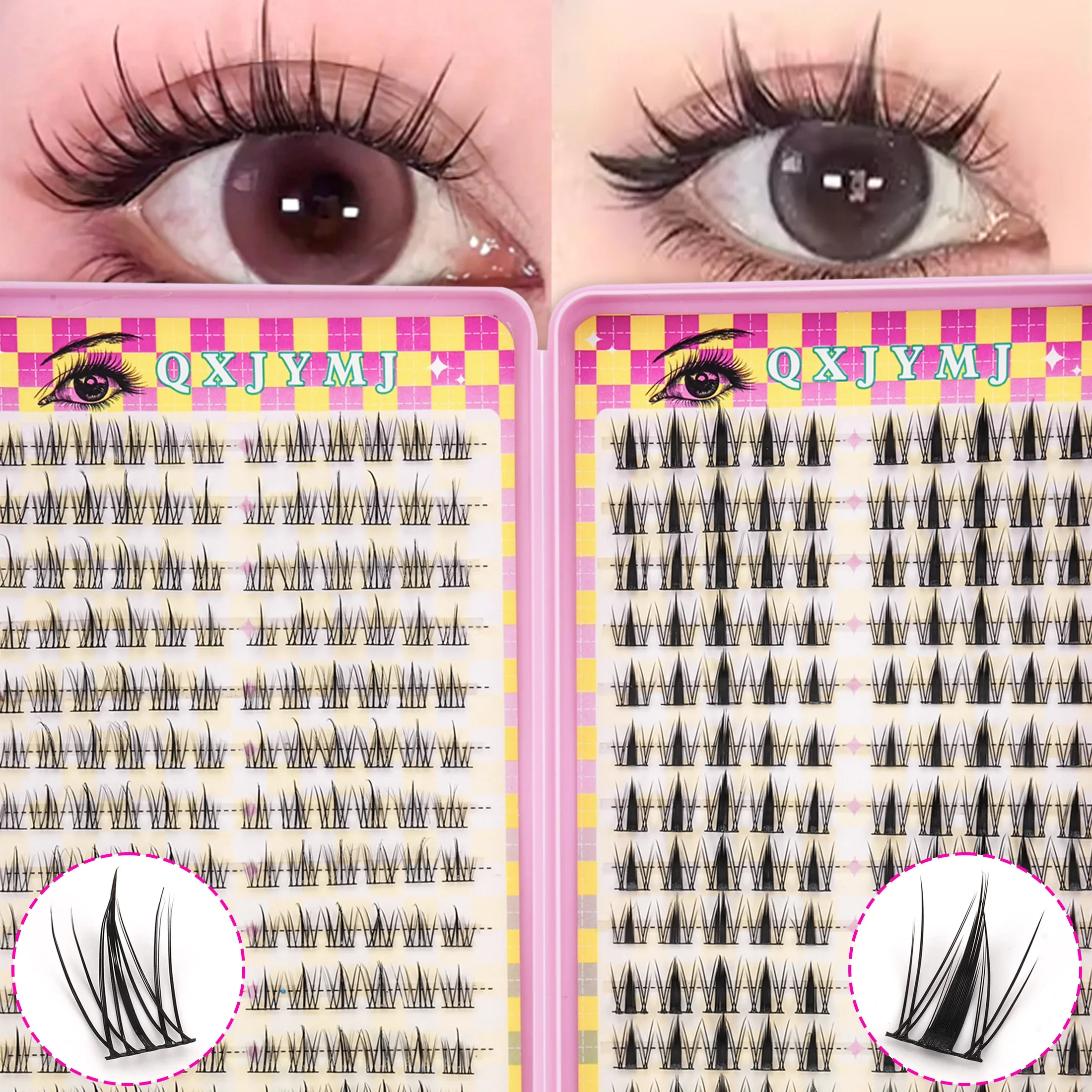 308 PCS Devil Fox Eye Cluster Lashes Book D Curl 2-Styles DIY Individual Segmented False Eyelashes for Eye Makeup