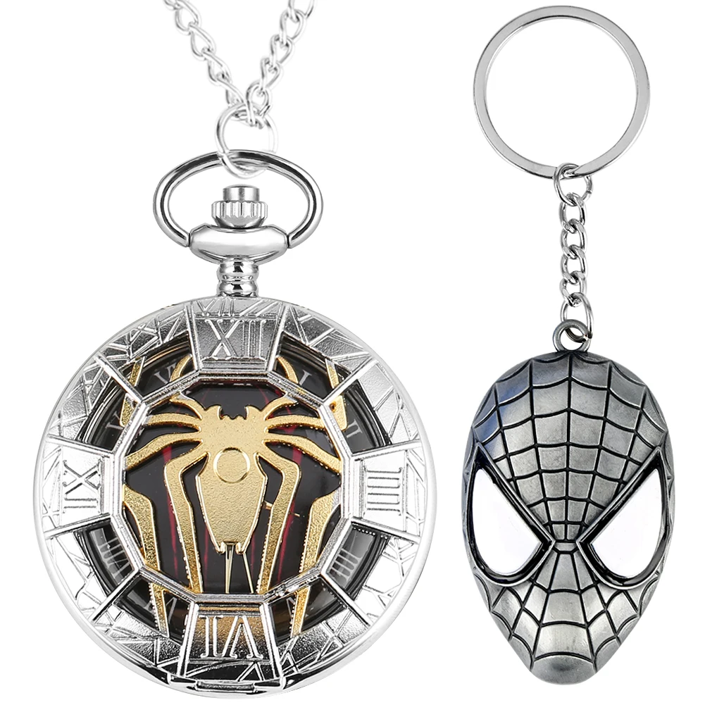 Marvel Film Iron Man 3D Skulptur Steampunk Quarz Taschenuhr mit Geprägte Key Ring Keychain Besten Geschenke für Männer Frauen kinder