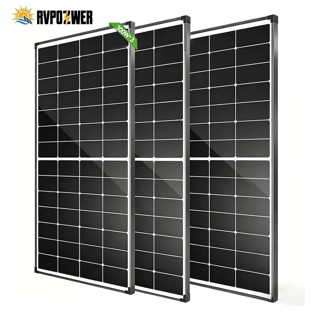 RVPOZWER 300W Solarmodule 10BB N-Typ Monokristallin 25% Hoher Wirkungsgrad für Wohnmobil Haus Dach Off-Grid-Systeme Anhänger Boot Nutzung