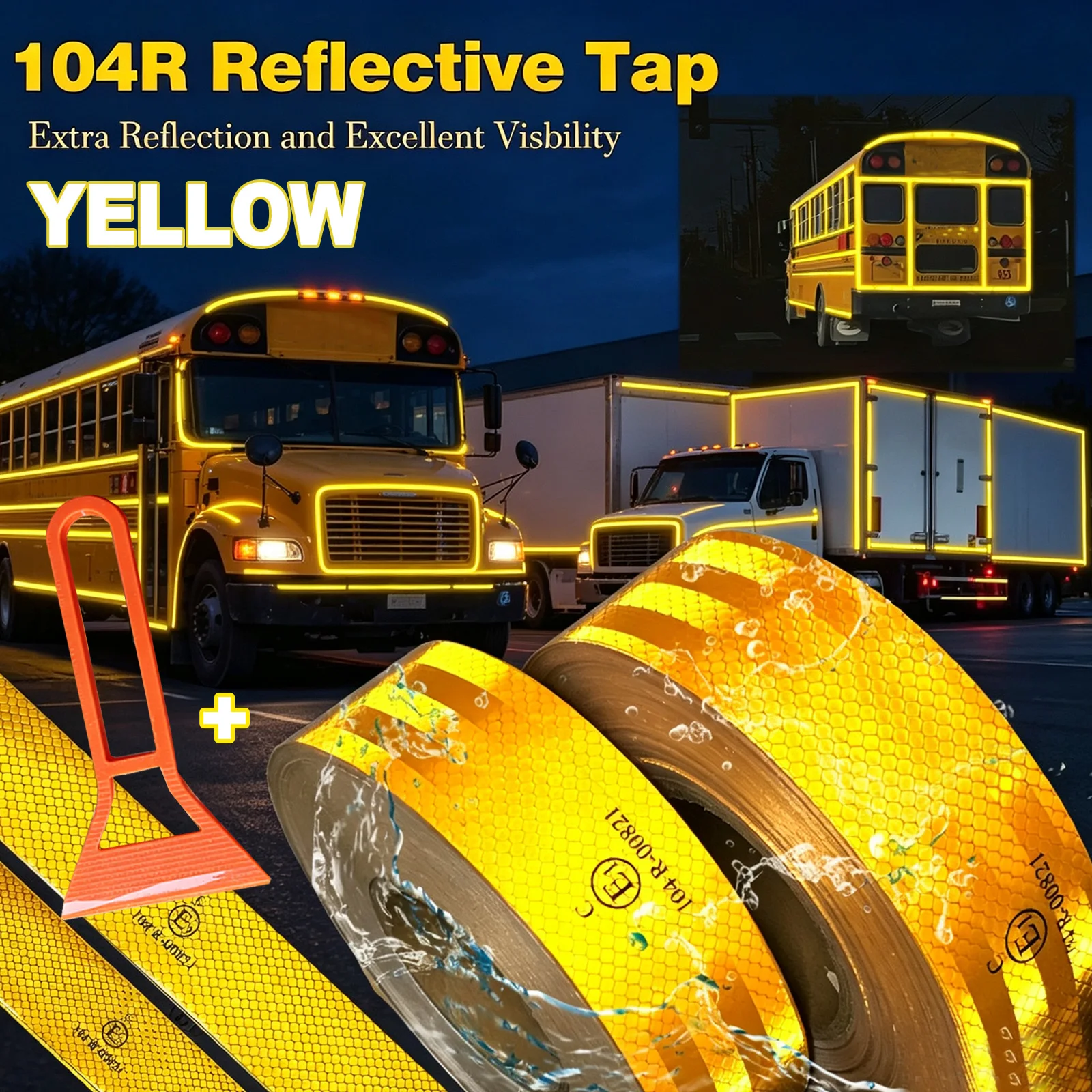 Yellow High Visibility 104R Reflective Tape Safety Warning Reflective Tape Waterproof Self-adhesive Tape For Trailer