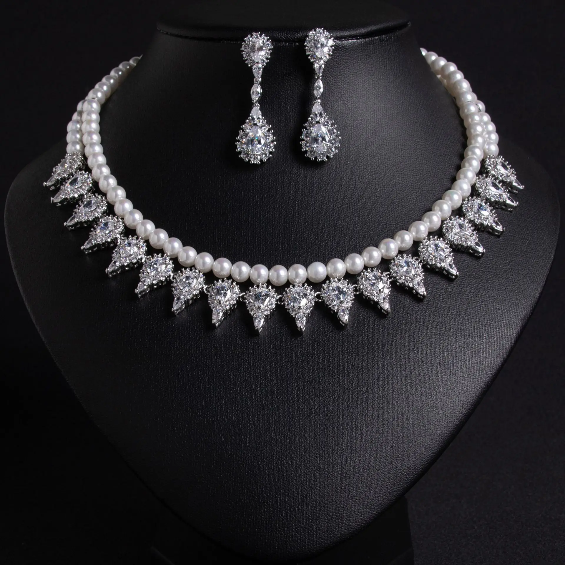 

HIBRIDE Fashion Beauty Art Accessories Pearl Drops Necklace Earrings Women's Set Bridal Wedding Party Evening Gift S-484