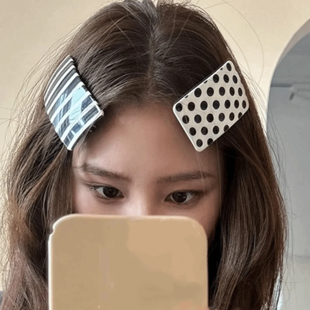 Fashion Acetic Acid Polka Dot Hair Clip Striped Dopamine Acetate Hairpin Sweet Colorful Geometric Shape Side Clip Streetwear