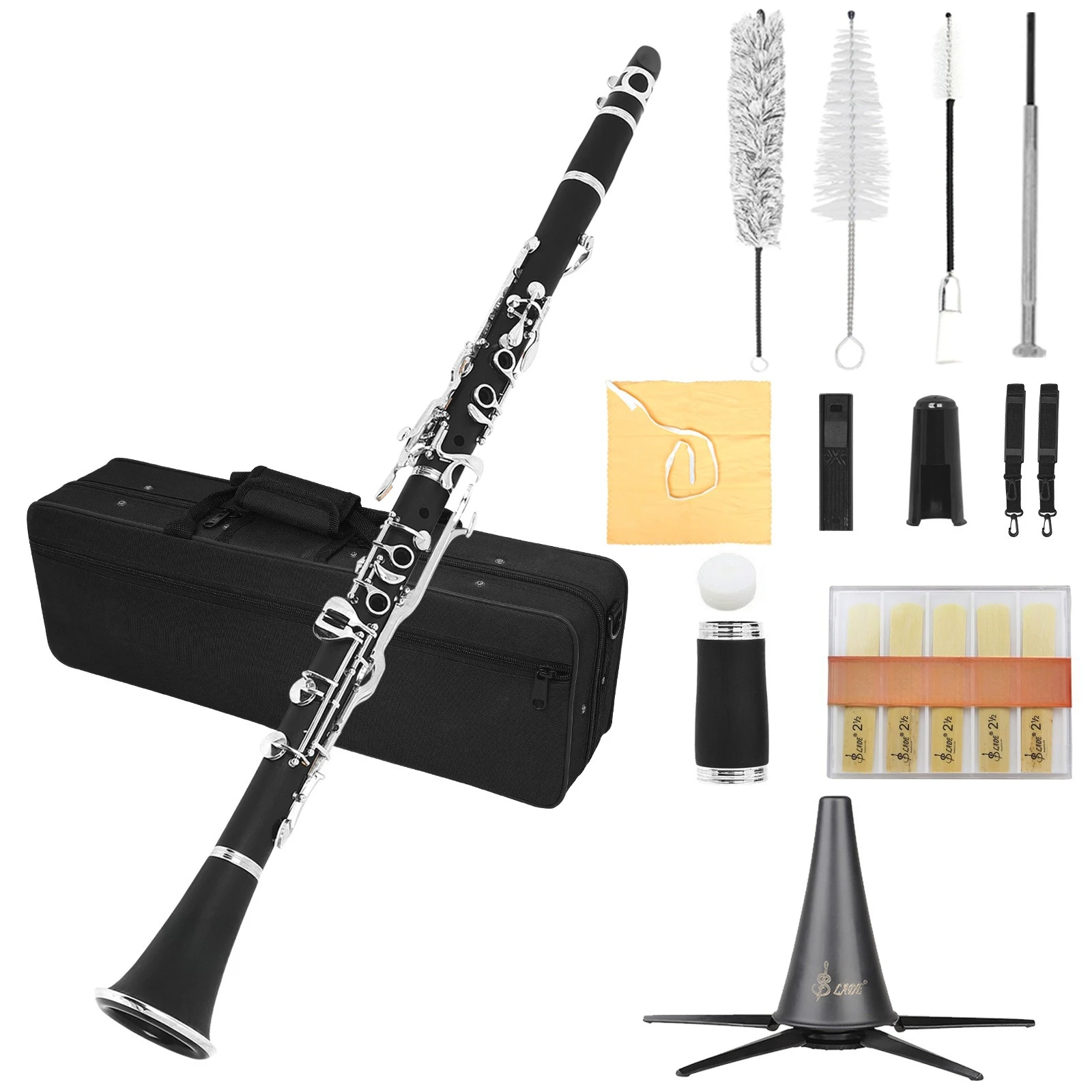 Clarinet G Key 17 Keys, Beginner Clarinet for Kids Adults, Ebonite Nickel Plated, Easy to Play Musical Instrument