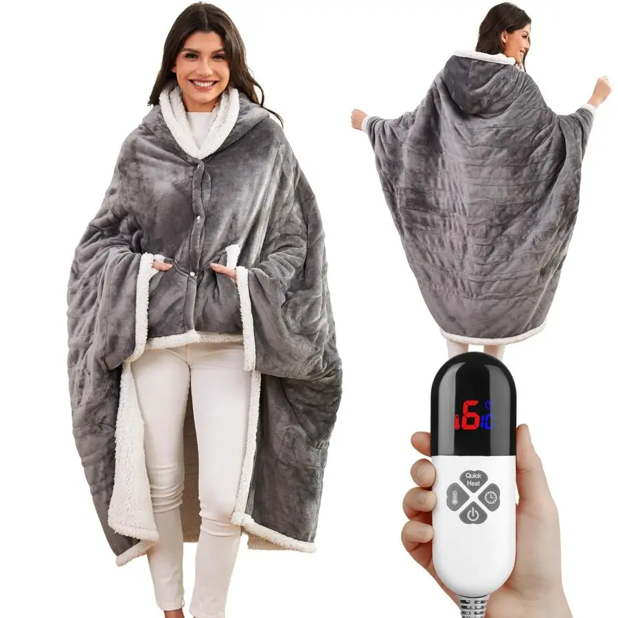 

Shawl Wraps for Women, Wearable Heated Throw Blanket, Electric Heated Wrap Poncho with Pockets,6 Heating Levels 4 Hours AutoOff,