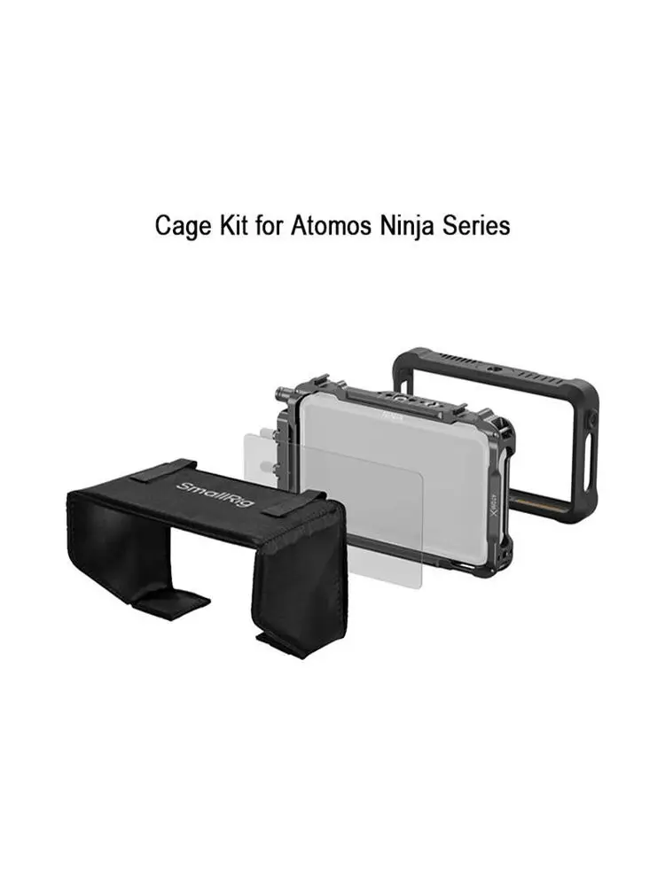 Zestaw SmallRig 3788B do kamery z klatką ochronną do monitora Atomos Ninja V/Ninja V+, osłoną przeciwsłoneczną, ochraniaczem ekranu i silikonowym etui. — 2
