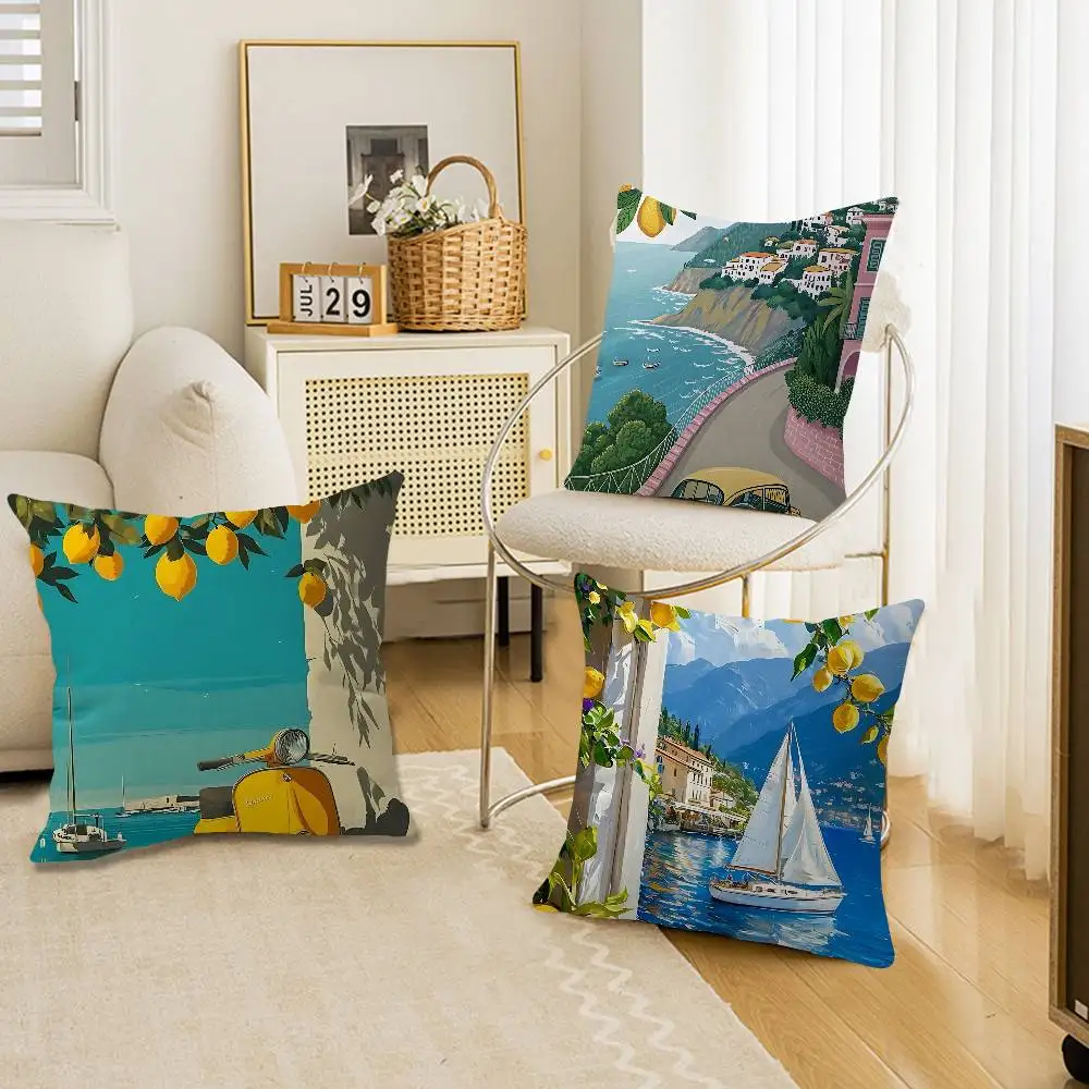 Mediterranean Lemon cartoon 45*45cm Cushion Cover Pillow Cover Decor Pillowcase Home Pillowcase for Couch Pillow
