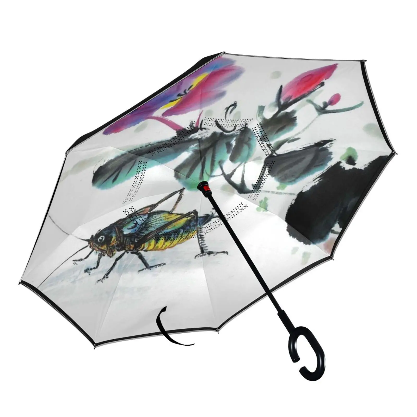 

Insect ReverseDouble Layer Inverted Umbrella Self Stand C-Hook Long Handle For Car Manual Open Way Sun/Rain Umbrella