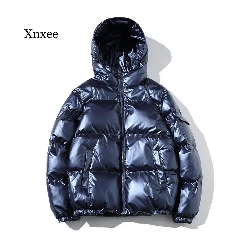 Men and Women Unisex Glossy Down Jacket Winter Glossy Silver/black/gold/blue Hooded Parka Outwear Down Padded Coats Female