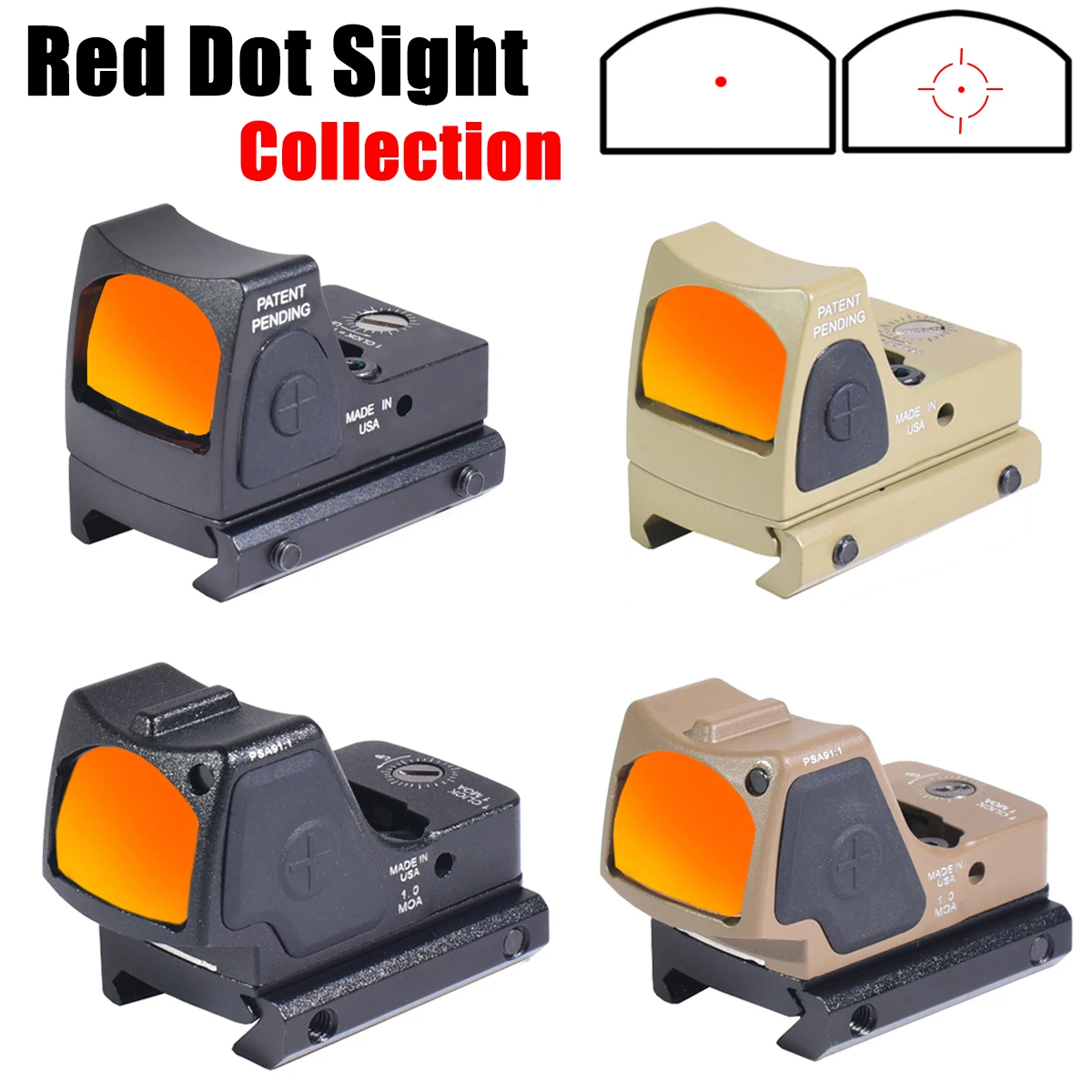 Tactical Reflex Red Dot Sight for GLOCK Pistol Handgun Full Multi Coated Lenses Fit Rifle Airsoft Picatinny Rail Mount AR15 M4