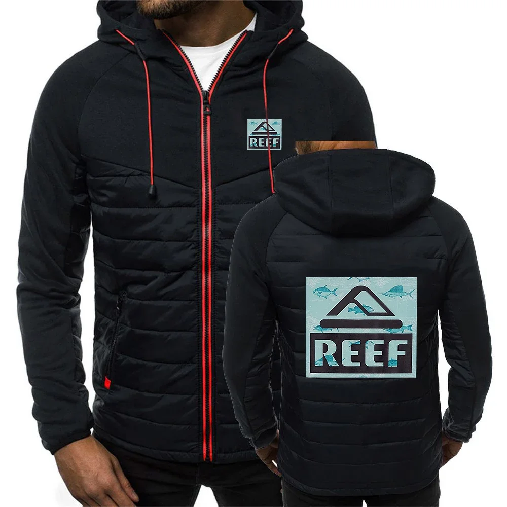 

REEF Logo Men New Autumn and Winter Leisure Seven-color Cotton-padded Jacket Keep Warm Hooded Coats Printing Tops Clothes