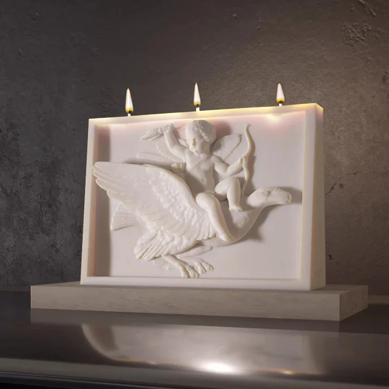Little Angel Cupid Embossed Candle Travertine Base Couple Birthday Premium Gift