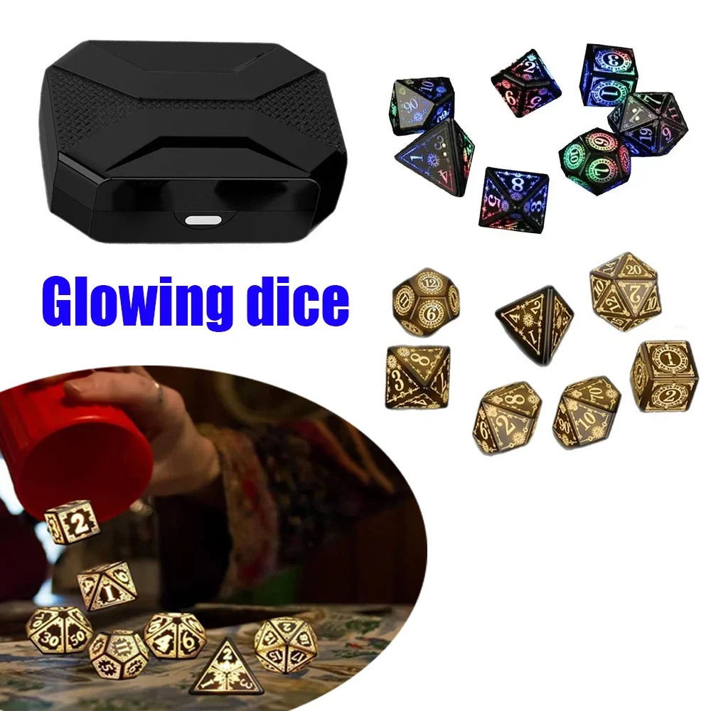 Rechargeable USB LED Glowing Polyhedral Dice Electronic Light Up Dice for Role Playing Tabletop Games Gaming Set