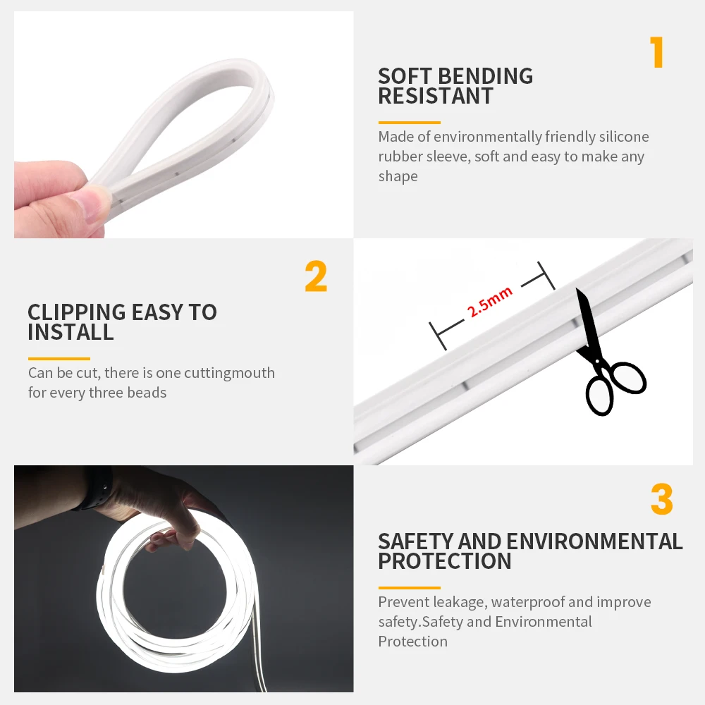 Neon LED Strip Light DC 12V 2835SMD Touch Dimmer Neon Rope Lights IP67 Waterproof Outdoor Use Decoration Flexible Neon LED Tape