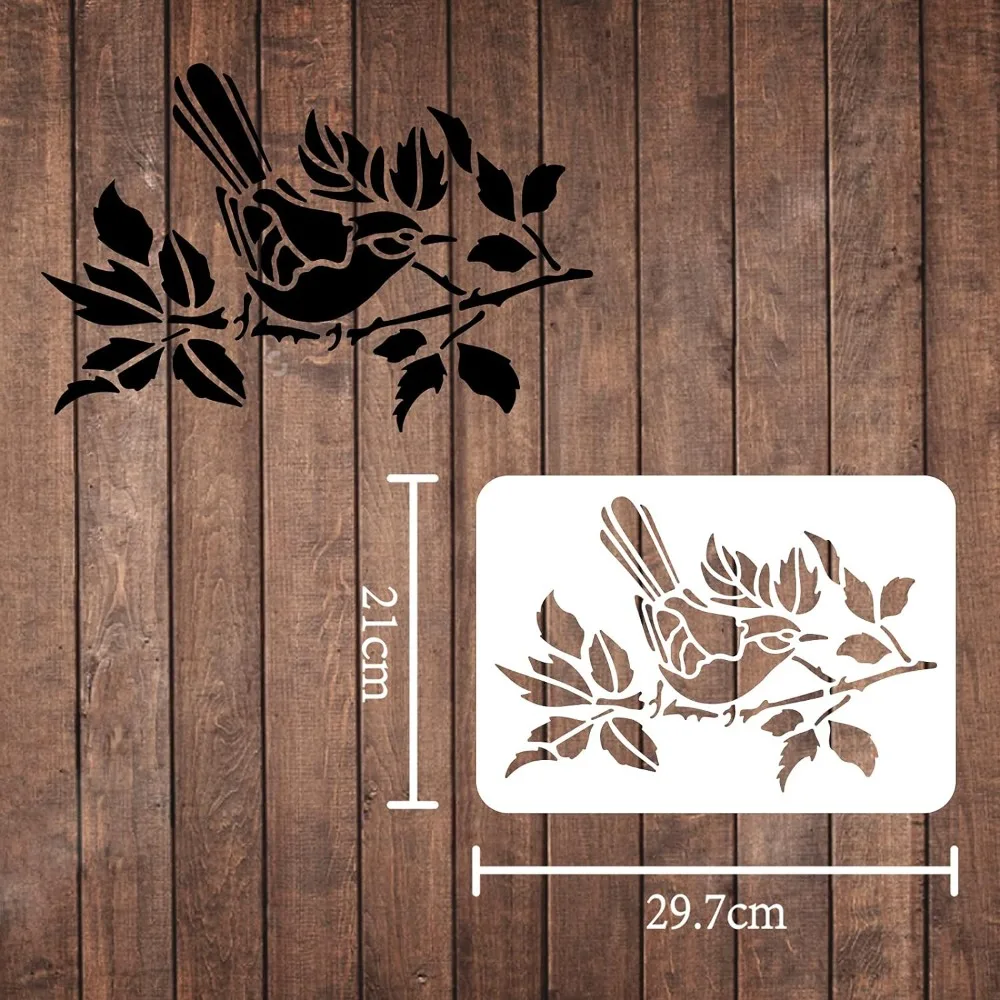 Bird Tree Branches Stencils Wall Decoration Template 29.7x21cm/11.6x8.3 inch Plastic Bird Drawing Painting Stencils Rectangle