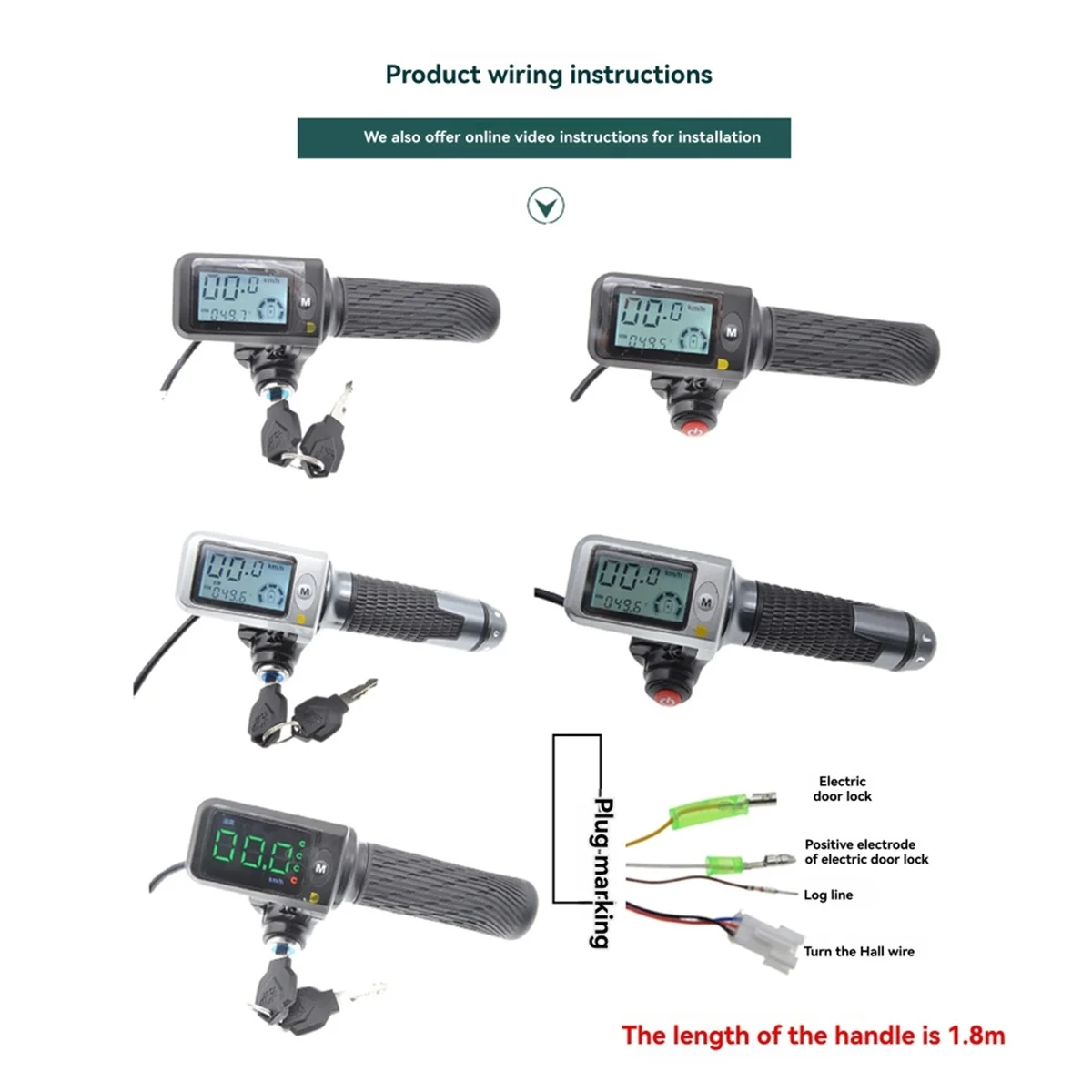 

Bicycle Parts 1 Pair Electric Bicycle Throttle Grip with LCD Display 36-60V