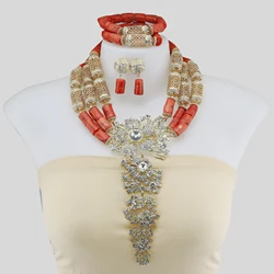 Natural Real Coral Beads Set Latest Nigerian African Wedding Beads Necklace Jewelry Set Trendy Design