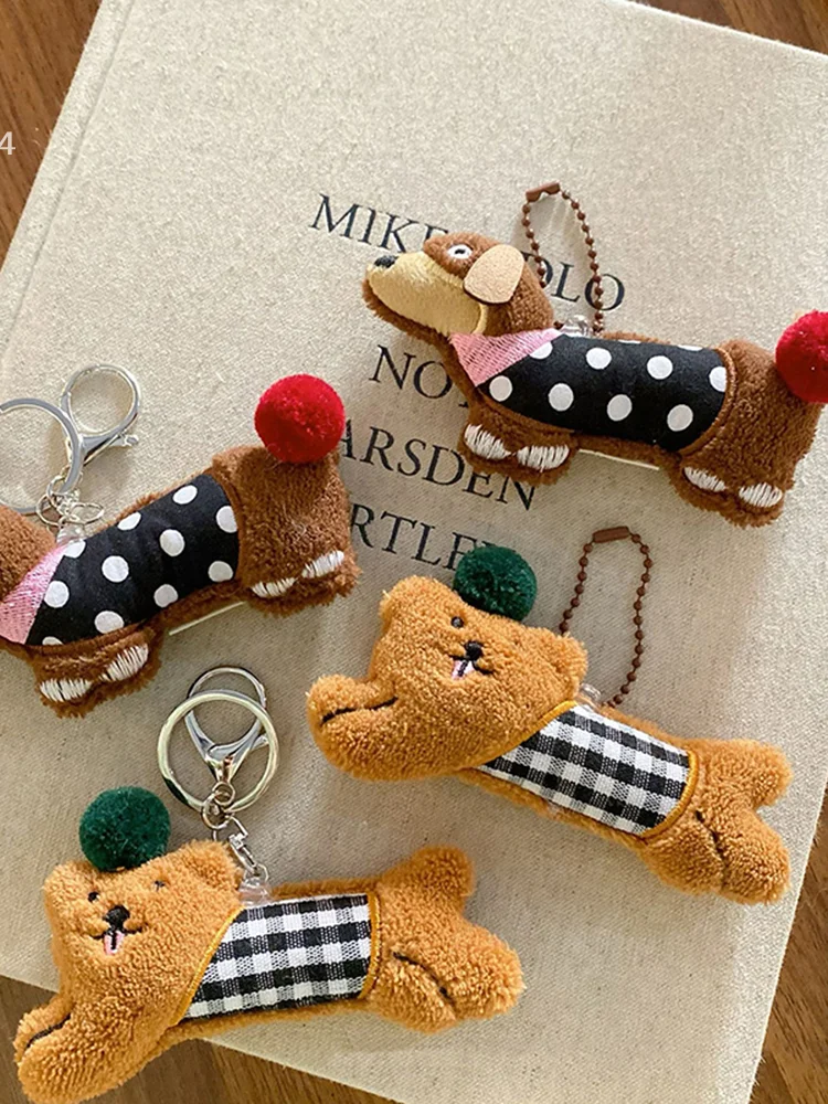 Cute Dachshund Plush Keychain Cartoon Stuffed Puppy Keyring School Bag Pendant Backpack Hanging Decoration Couple Gifts