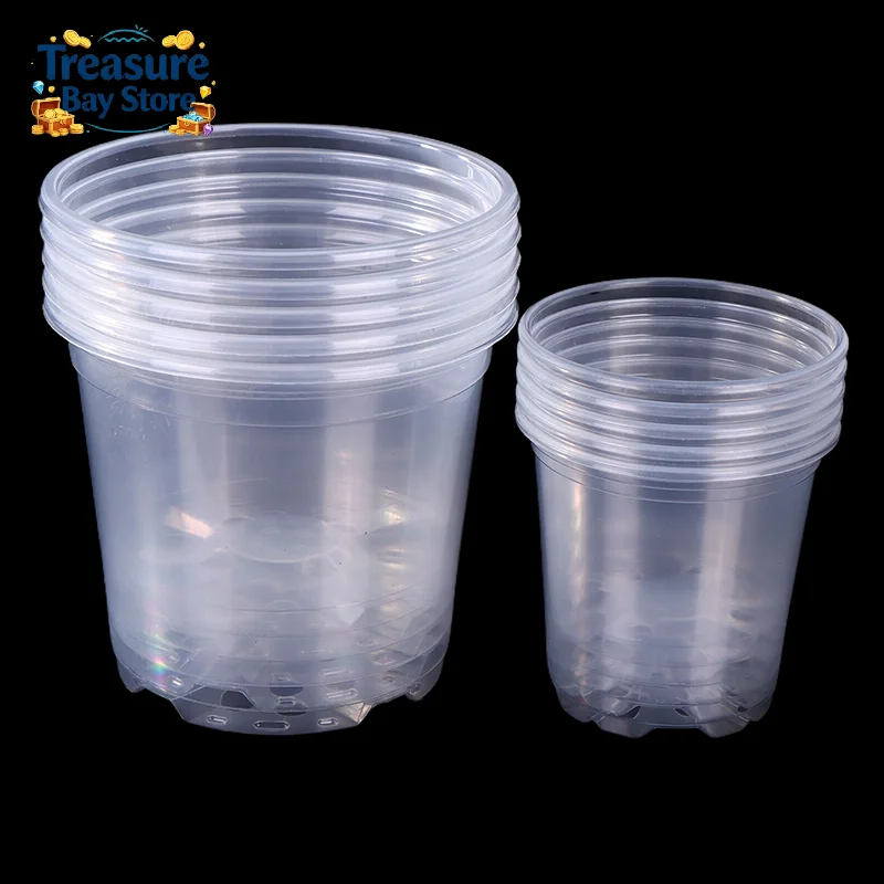 5Pcs Transparent Plastic Flowerpot Drainage Hole Pot Gardening Root Growth Visibility For All Plants Water Damage Protection