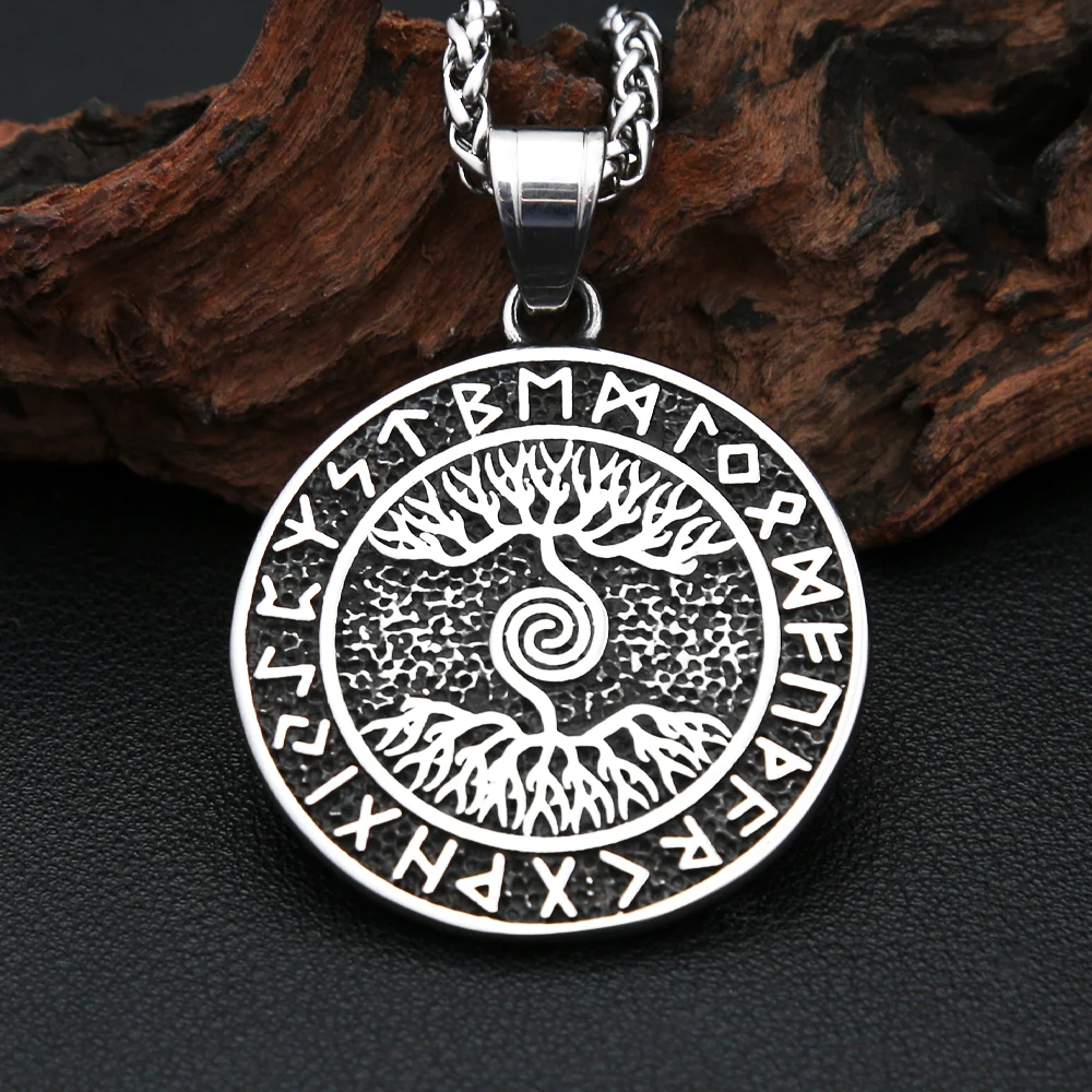 Nordic Vikings Tree Of Life Pendant Necklace For Man 316L Stainless Steel Fashion Viking Runes Necklace Amulet Jewelry Wholesale