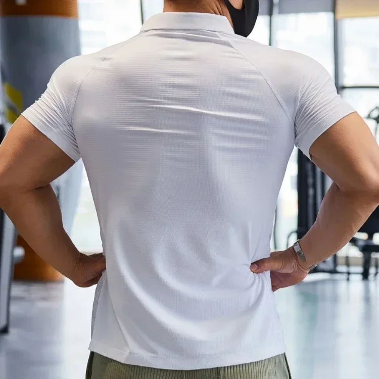 Muscle Workout T-shirt Mens Gym Jogging Short Sleev Tops Man Outdoor Cycling Sweatshirt Homme Elastic Quick Drying Sports Shirts