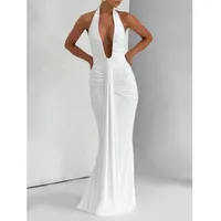 ABYOVRT Women Deep V Neck Ruched Maxi Dress Sleeveless Halter Gown Cocktail Evening Formal Dresses - Image 3