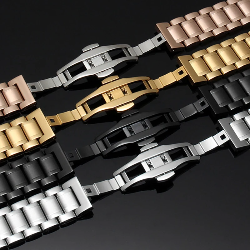 20 مللي متر 22 مللي متر منحني نهاية حزام الساعات لساعة سامسونج جالاكسي 7/FE/6/5/4/5pro 45 مللي متر سوار الفولاذ المقاوم للصدأ الصلبة حزام ساعة معدني