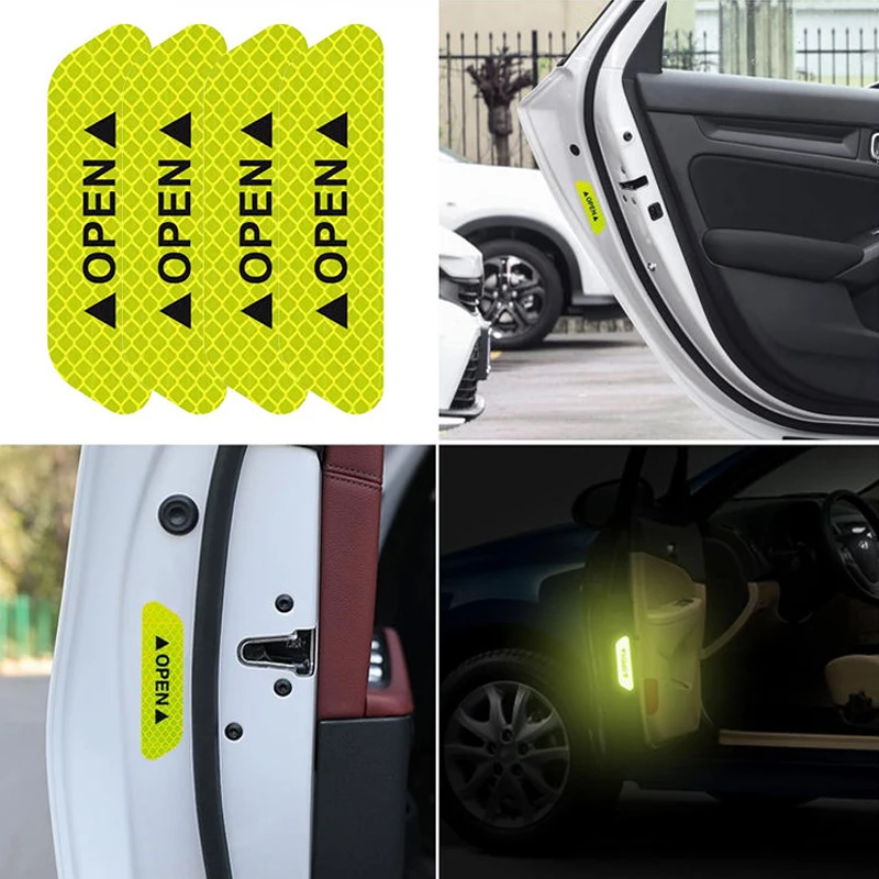 4PCS Car Reflective Stickers Auto Door Rearview Mirror Reflective Strip Auto Exterior Protect Accessories Warning Reflector Tape