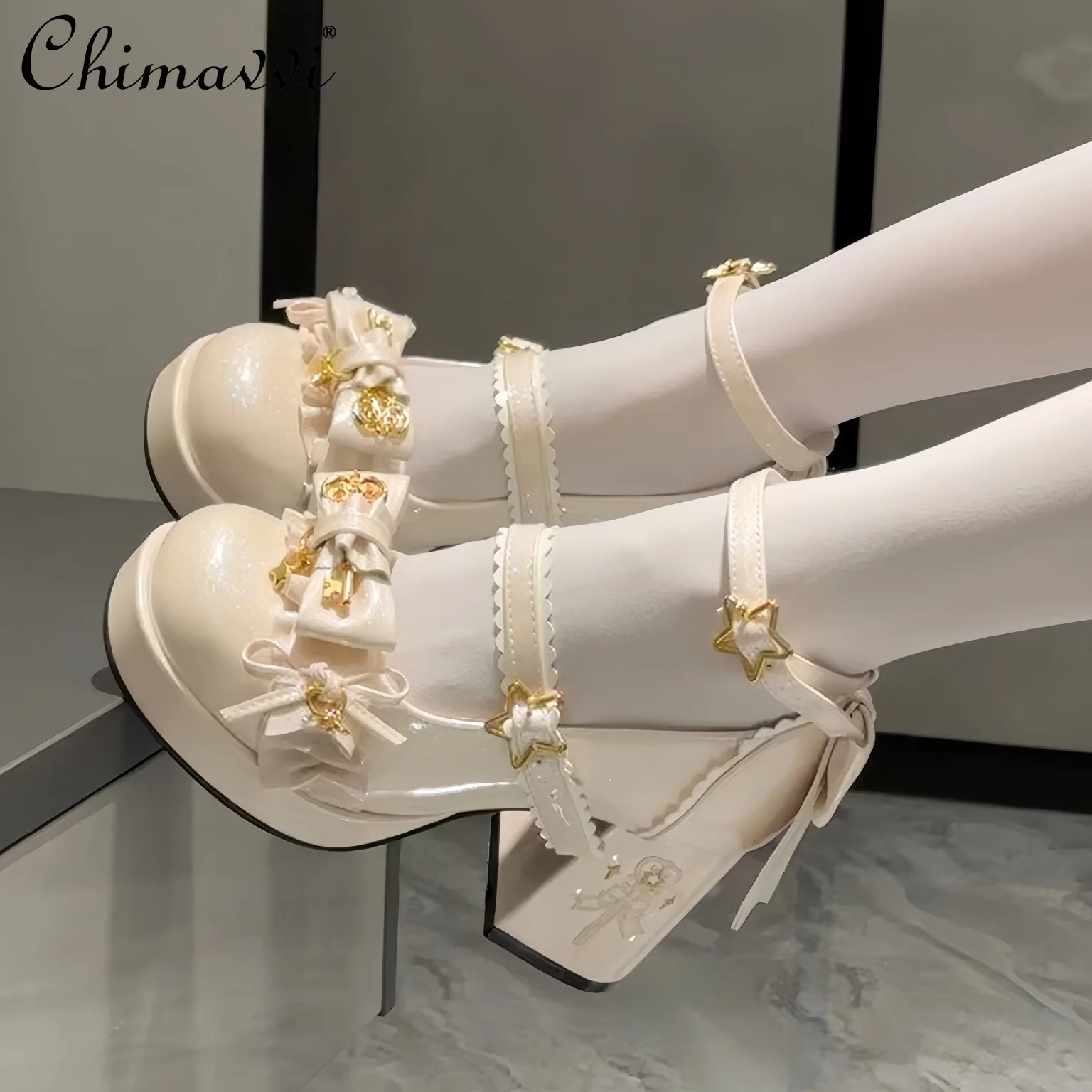

Princess Style Sweet Bow Round Toe Platform High Heel Lolita Shoes Cute Girl Lady Temperament Mary Jane High Heels Pumps