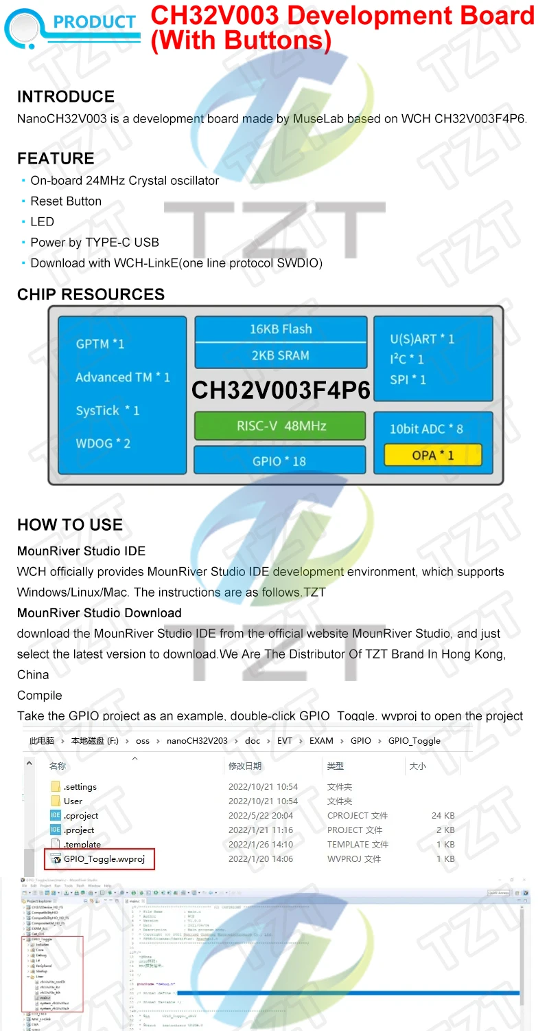 TZT 1/3PCS CH32V003 Entwicklung Bord Minimum System Core Board RISC-V Open Source TYPE-C USB Port CH32V003F4P6 – Detail 1