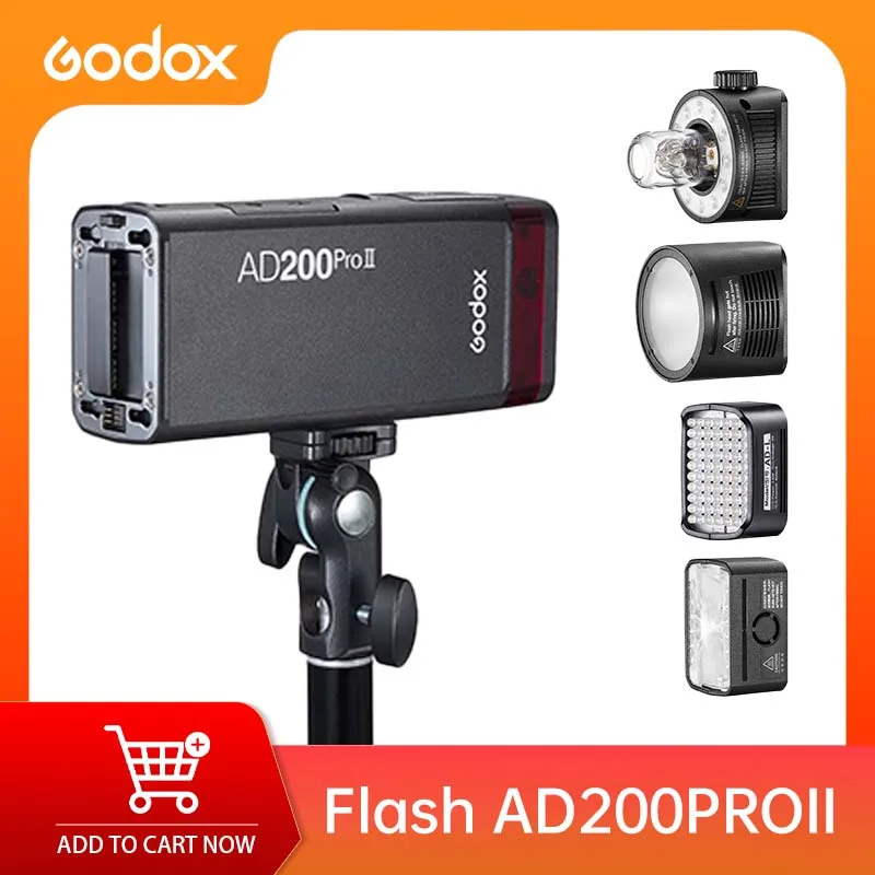 Godox AD200ProII Flash 200Ws TTL/HSS 1/8000s 2.4G Wireless Speedlite w/ Dual Heads BiColor LED for Canon Nikon Sony Fuji Olympus