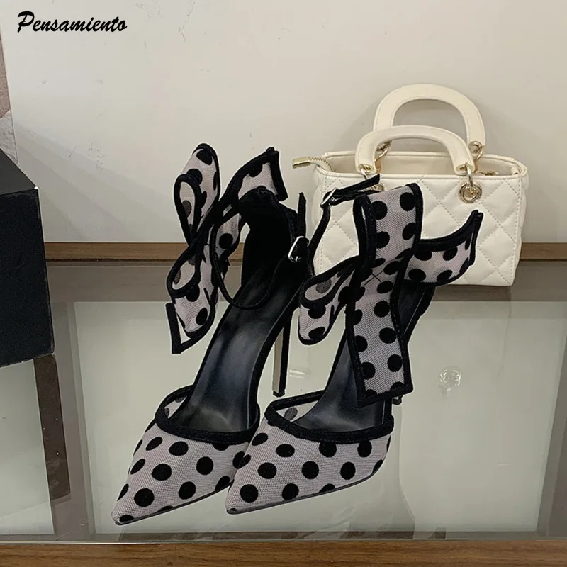 Zapatos De Tacón Alto De Verano Con Diseño De Lunares, Malla Transpirable, Lazo, Punta En Pico, Correa Con Hebilla, Elegantes Para Fiesta. — -40%, 20.93€ Coupon, from 31.39€ – 40% descuento – €31.39