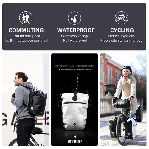 Imagen 2 del producto Rhinowalk bolsa de Alforja impermeable para bicicleta, paquete lateral multifuncional para asiento trasero, almacenamiento para viaje y ciclismo, 27L